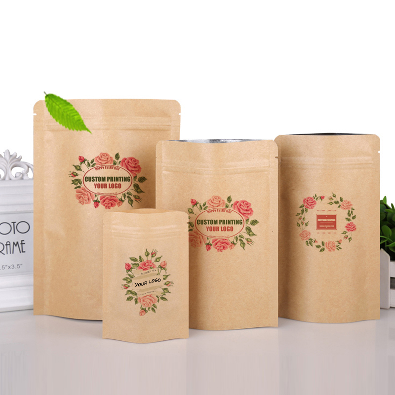 Logo Food Snack - Özel LOGO Baskılı Kahverengi Kraft Kağıt