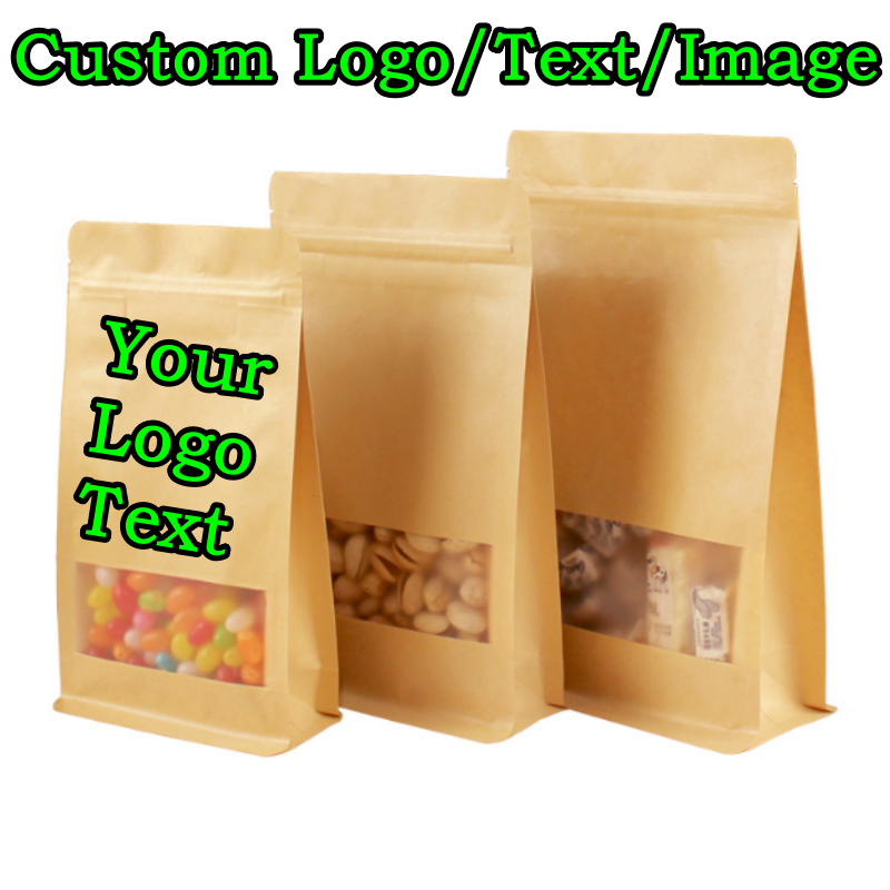 Logo Food Snack - 50 adet 3D Stand-up Kraft kağıt