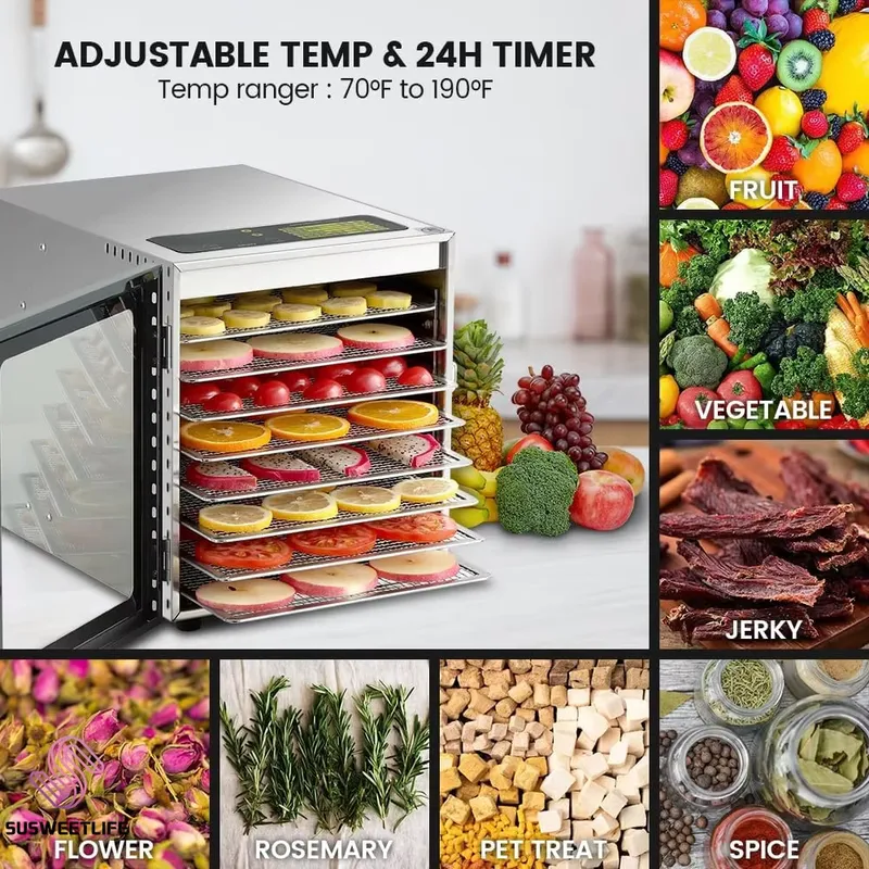 Food Snacks Healthy - Büyük Kapasiteli 8 Tepsili Gıda Kurutucu