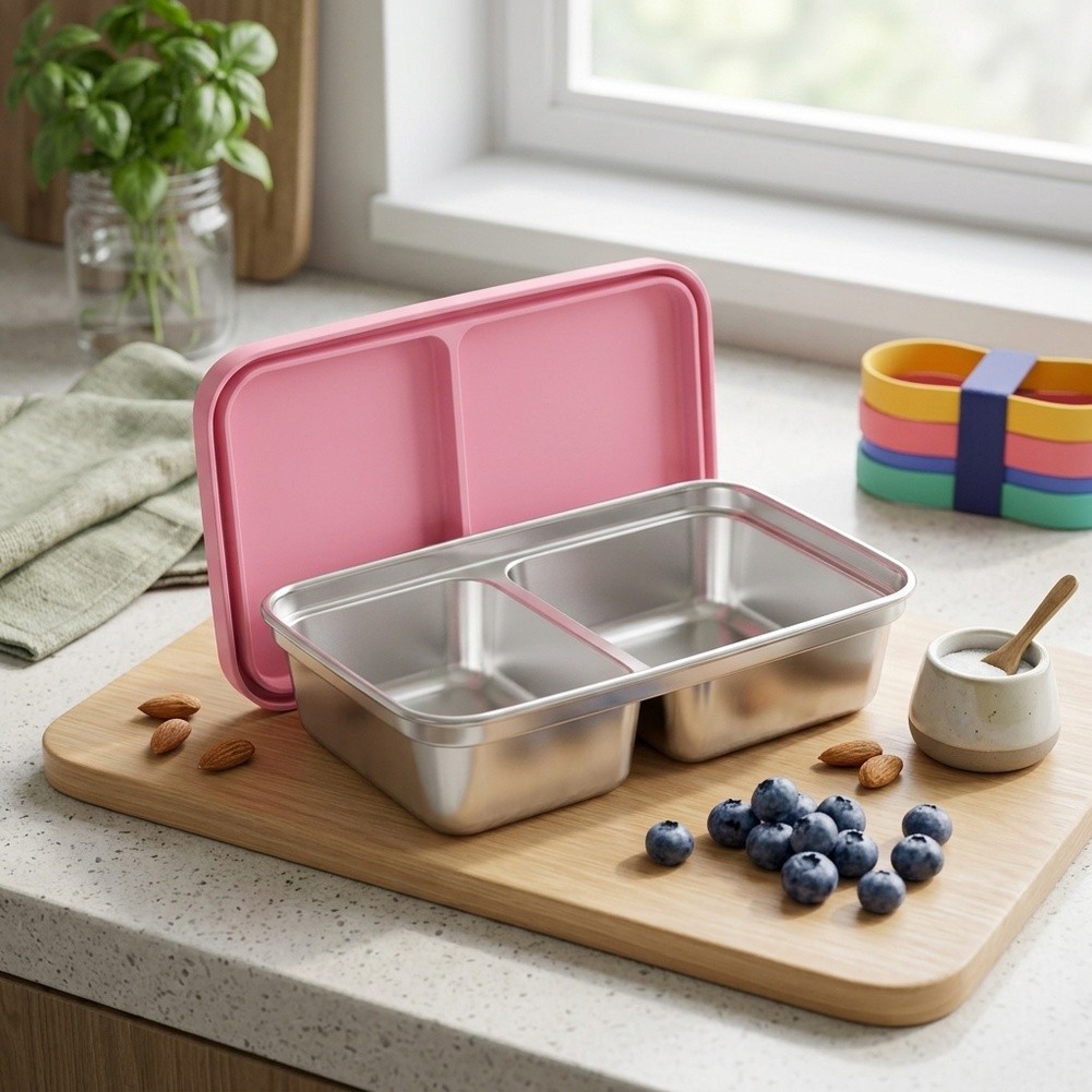 Food Snacks For Toddlers - Paslanmaz Çelik 2 Bölmeli Çocuk Beslenme